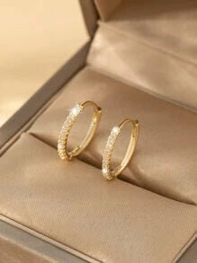 Shein - Cubic Zirconia Decor Hoop Earrings