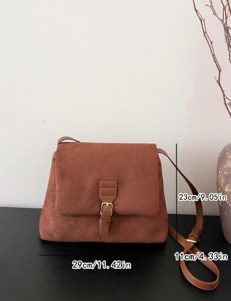 Shein - Vintage Texture Flap Shoulder Bag, Buckle Decor Crossbody Commuter Bag