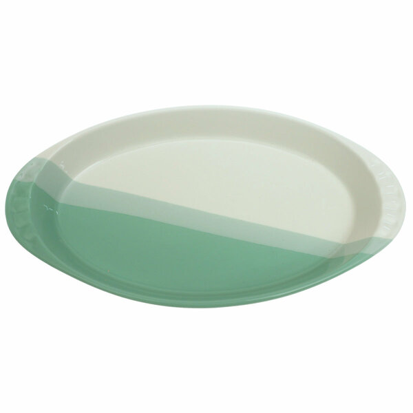 Oval Ceramic Serving Dish in Green & White – 7.5 x 14 Inch
