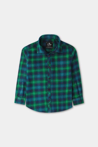 Boys Green Check Flannel Casual Shirt