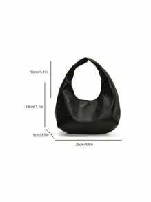 Shein - HELLO WEEKEND 1pc Solid Color PU Leather Zipper Handbag