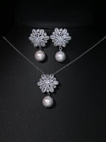 Shein - 2 Pieces Luxury Man Made Pearl Bridal Jewelry Set