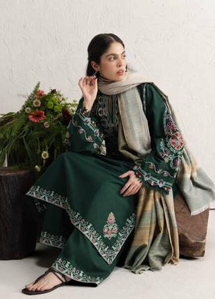 Coco by Zara Shahjahan Unstitched Khaddar 3 Piece Suit CZS26UKW OCHRE 2B - Winter Collection