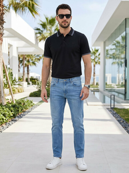 Black Contrast Tipping Polo T-Shirt (POLO-1287)