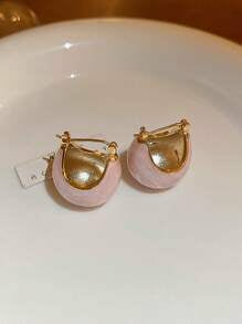 Shein - 1pair Fashion Copper Stone Decor Hoop Earrings For Women For Daily Decoration