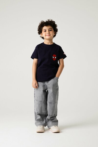 Boys Navy Spider Pocket Tee
