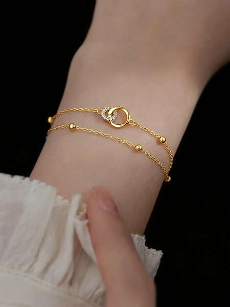 Shein - 1Pc Luxury Elegant Double-Layer Circular Clasp Bracelet