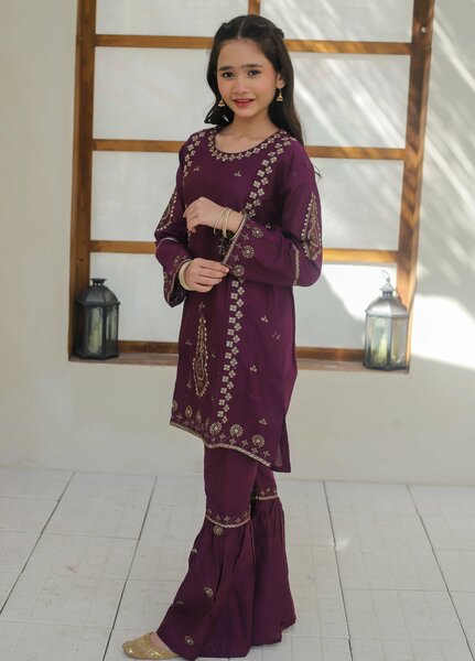 Khanak Girls RTW Embroidered Cotton 2 Piece Suit KST-142 - Casual Collection
