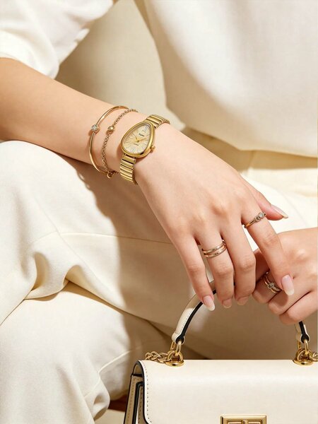 Shein - 1pc Unique Elegant Prominent Snake Head Dial Women's Watch -  Gold | Gold Dial