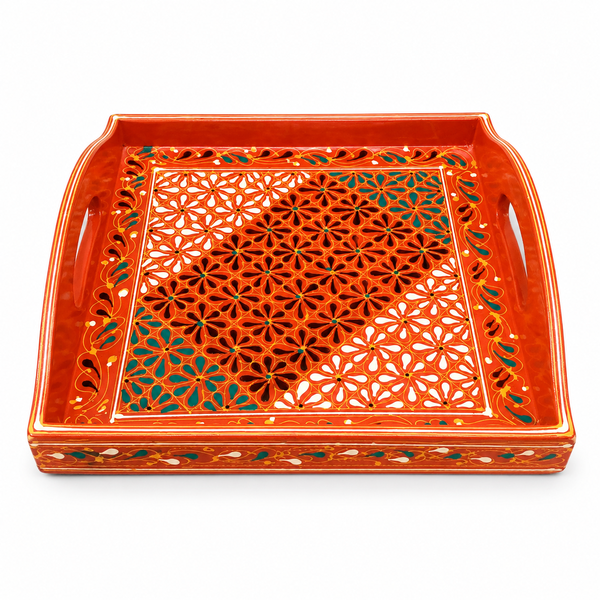 Swati Tray 12 x 12 T Art – Traditional Hand-Painted Decorative Serving Tray | Assorted Pakistani Folk Art Design