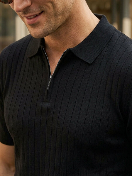 Black Knitted Zipper Polo (SKZP-066)