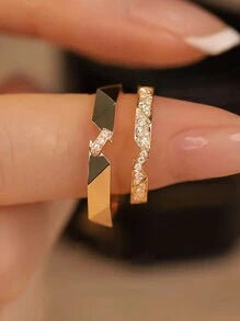 Shein - 1pc "The Love Is Deep But Time Is Short" Couple Rings, S925 Sterling Silver One Pair, Unique Triangle Rhinestone