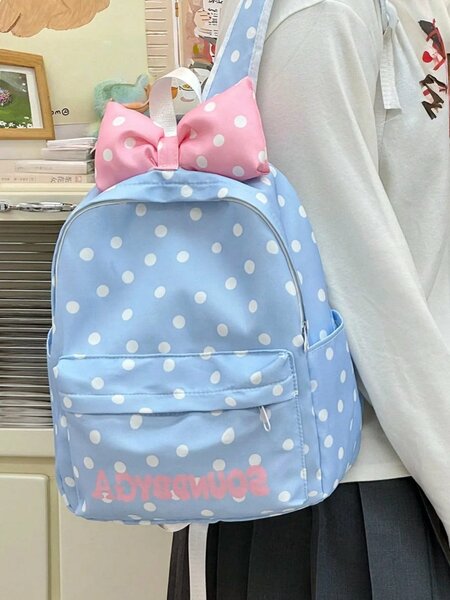Shein - New Polka Dot Bow Knot Backpack