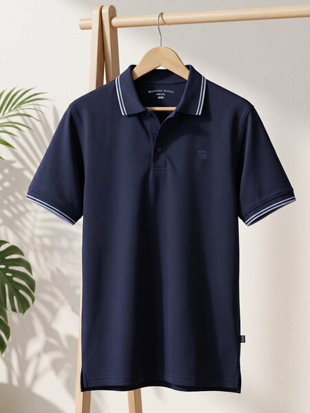 Navy Blue Contrast Tipping Polo T-Shirt (POLO-1290)