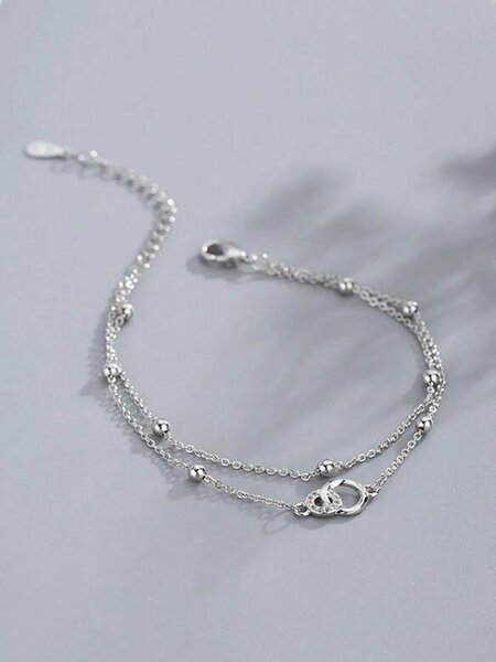 Shein - 1Pc High-End Elegant Double Layered Circle Linked Bracelet - Silver