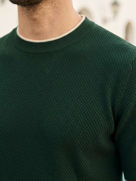 Army Green Premium Knitted Crew Neck T-Shirt (SKCN-068)