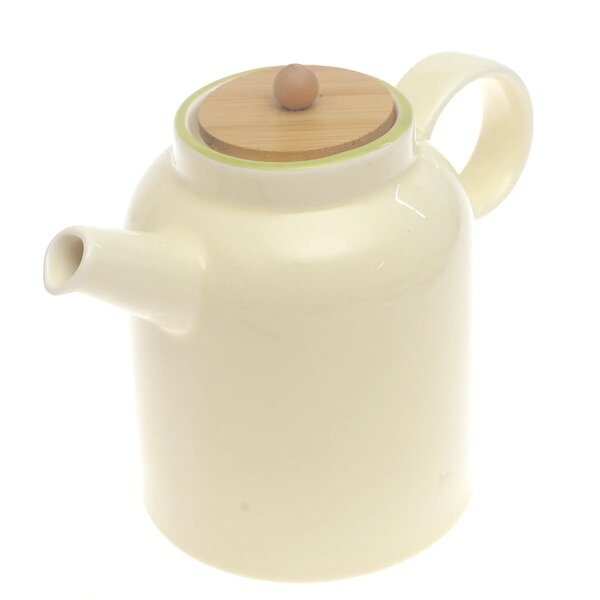 Beige Ceramic Tea Pot with Wooden Lid 6.5 Inch – Minimalist Modern Teapot