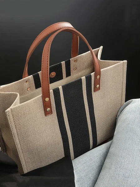 Shein - Simple Large-capacity Handbag, Portable Casual Storage Tote Bag, Multifunctional Shopping Satchel Bag Simple Classic Large-capacity Tote Bag, Stripe Pattern Shoulder Bag