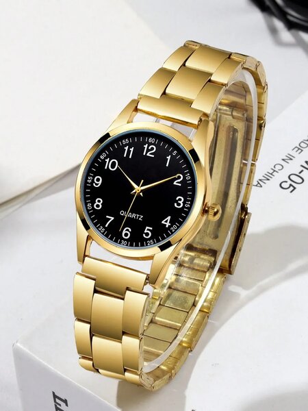 Shein - 1pc Luxury Elegant Gold-Tone Quartz Watch, Fashion Watch