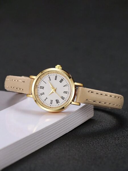 Shein - 1pc Women's Elegant Minimalist Small Dial Quartz Wrist Watch, Fashion & Chic (Watch Box Not Included) - Nude