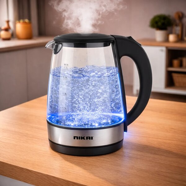 Nikai Electric Glass Kettle 1.7L – Model NK-323G | High Power Fast Boil Kettle