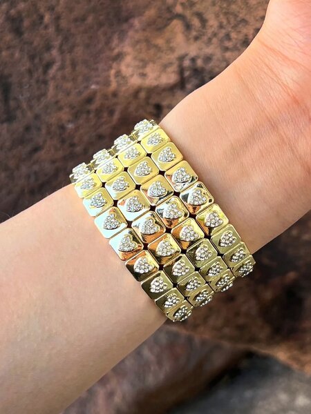 Shein - 1Pc Fashionable Minimalist Heart Rhinestone Cubed Elastic Bracelet