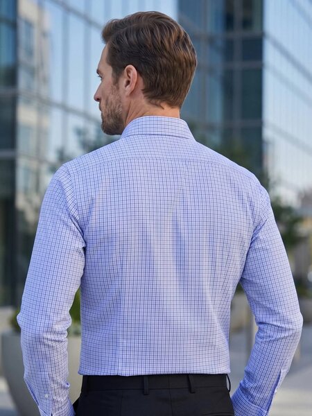 Blue Checkered, Elite Edition, Cutaway Collar Men’s Formal Shirt (FS-2962)