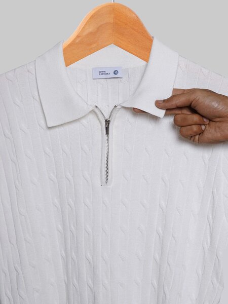 White Knitted Zipper Polo (SKZP-061)