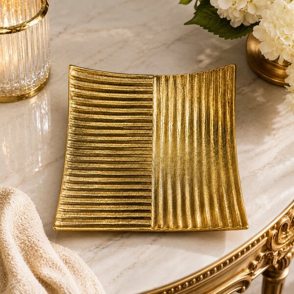 Deco-Platter Golden Square – Luxury Decorative Serving Tray for Dining & Home Décor