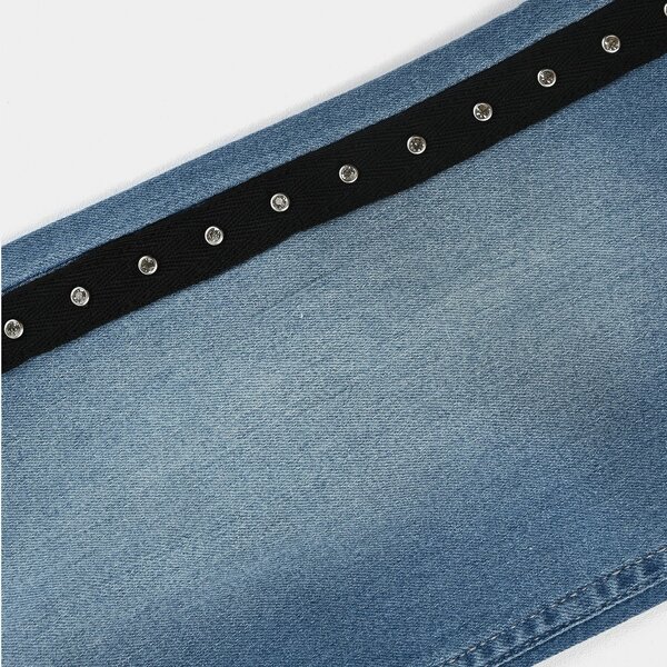Girls Studded Side Tape Stretch Denim Bootcut Pants – Light Blue