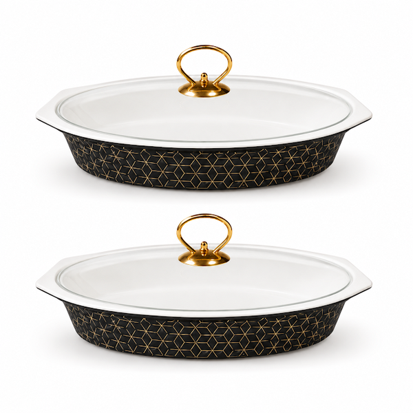 Premium 12.5 Inch Oval Twin Burner Dish Black for Elegant Buffet Service