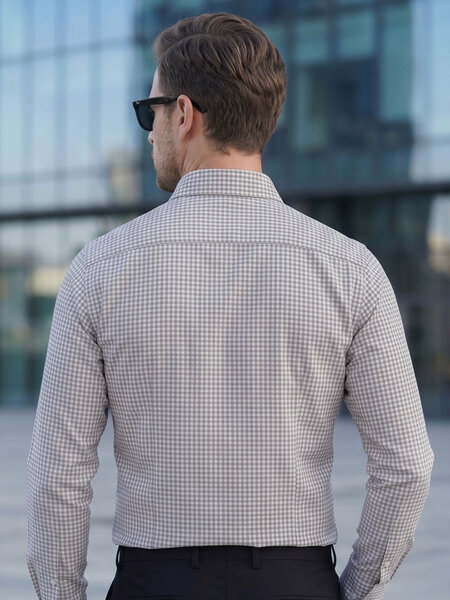 White & Brown Checkered, Elite Edition, Cutaway Collar Men’s Formal Shirt (FS-2963)