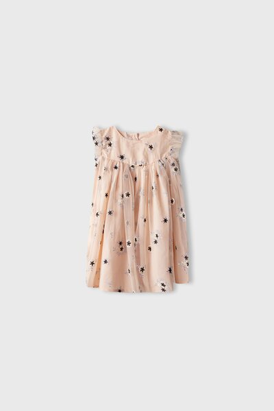 Peach Floral Net Dress