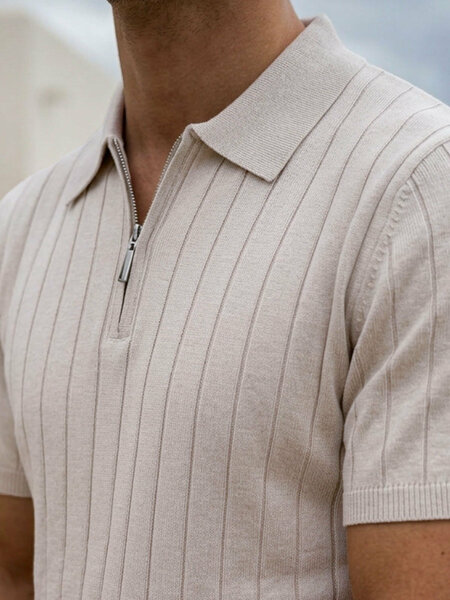 Cream Knitted Zipper Polo (SKZP-069)