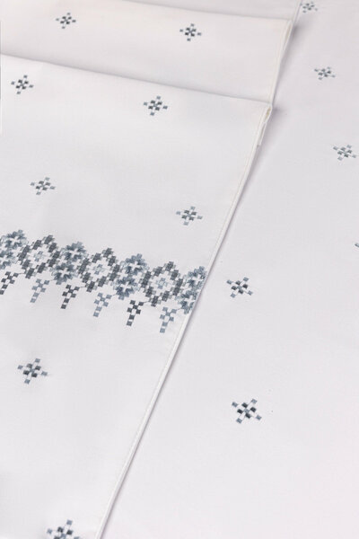 Blue Cross Stitch Embroidered Table Cover