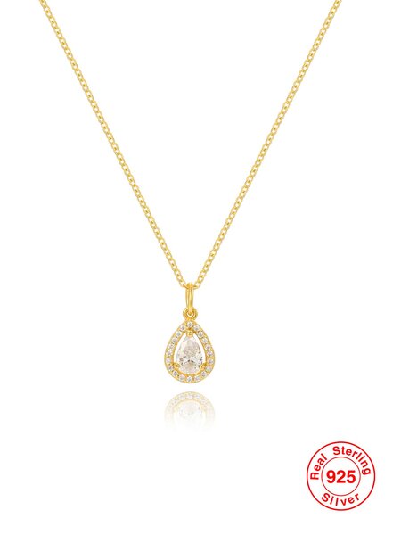 Shein - 1pc Pure 925 Sterling Silver Gold Plated Water-shaped Pendant Necklace With Rhinestone Decoration For Women, A Fashionable And Luxurious Versatile Jewelry Gift