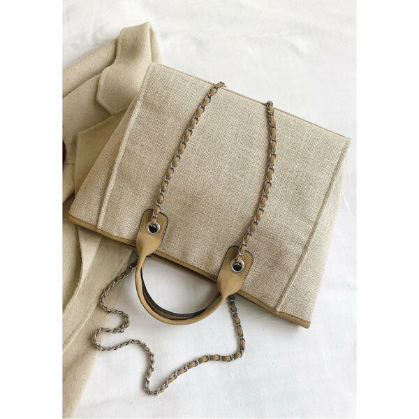 Shein - Fashionable,Minimalist,Casual,Women Large Capacity Chain Twill Handbags