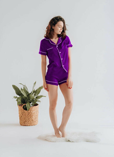 Vybe - Button Down Silk With Short - Purple