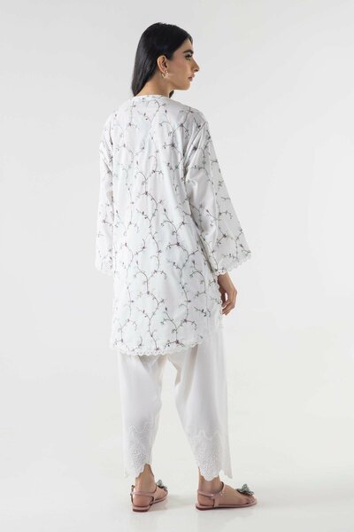 Stitched Off White Embroidered Shirt