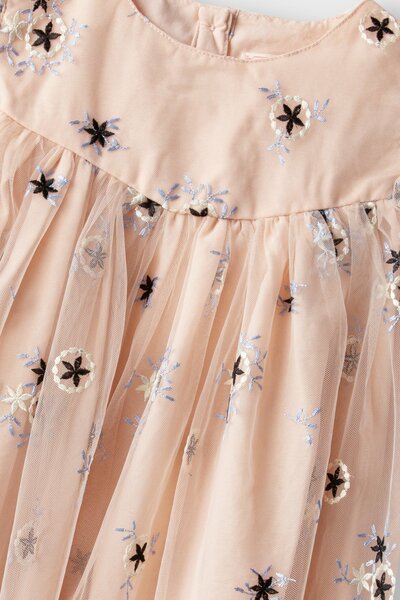 Peach Floral Net Dress
