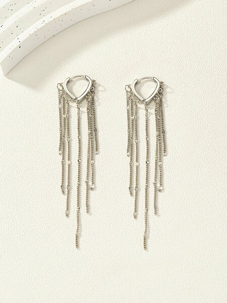 Shein - Chain Tassel Drop Earrings