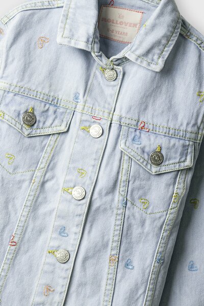 Girls Soft Blue Embroidered Denim Jacket
