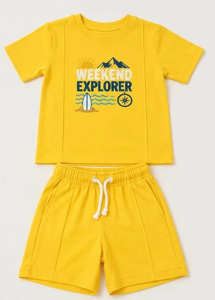 Lambkin Kids RTW Printed Cotton 2 Piece Suit Weekend Tee N Shorts Set - Casual Collection