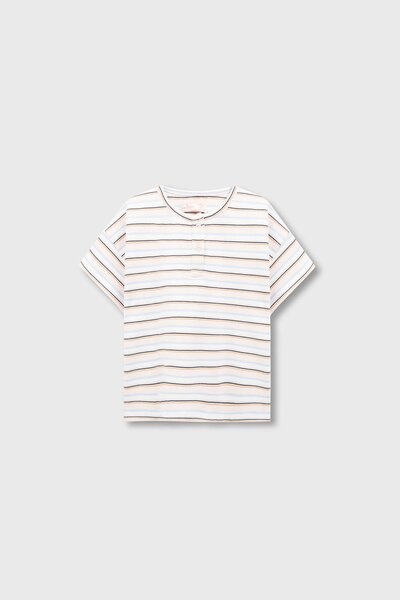 Girls Lycra Striped Henley Tee
