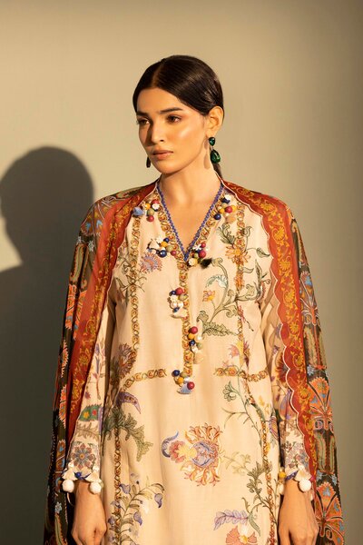Unstitched Embroidered 3 Piece Muzlin Suit