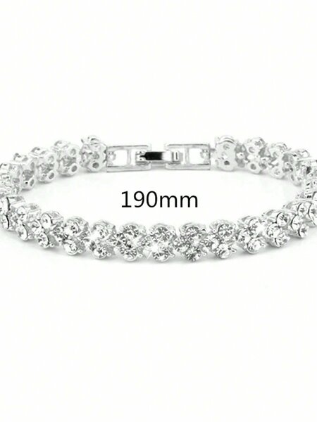 Shein - 2pcs Ladies Roman Numerals & Rhinestone Decor Quartz Watch And Heart Charm Bracelet Set