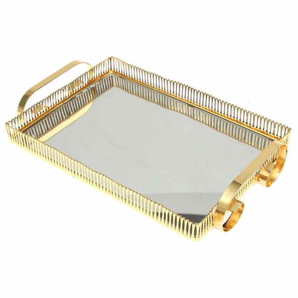 Golden Rectangular Iron &amp; Glass Decorative Tray