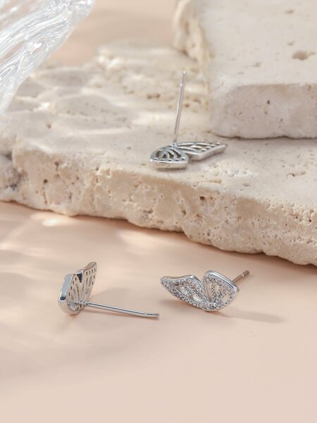Shein - 3pcs/set Glamorous Cubic Zirconia Butterfly Stud Earring For Women For Daily Decoration