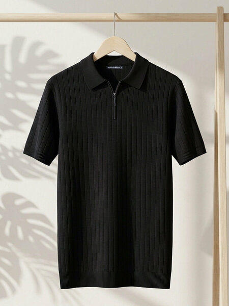 Black Knitted Zipper Polo (SKZP-066)