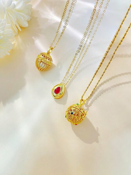 Shein Exclusive - One Beautiful Hollow Out Teardrop Ruby Vintage Party Accessory Pearl S925 Sterling Silver Necklace For Women